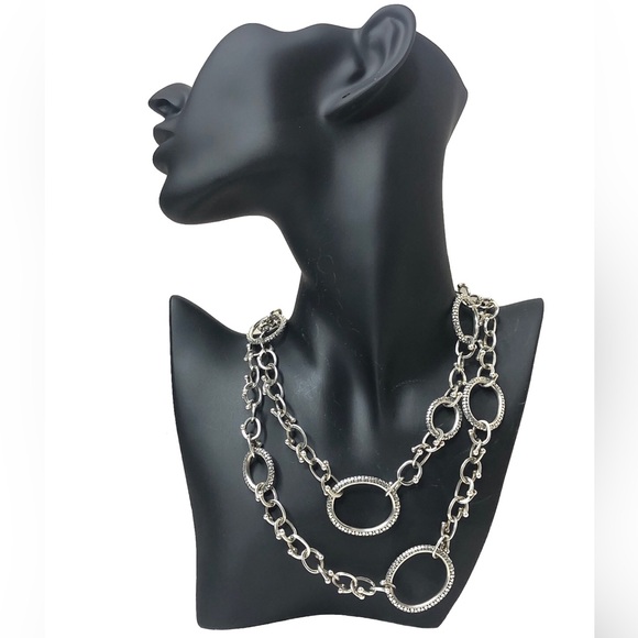 MICHAEL DAWKINS Sterling Silver Caviar Starry Night Link Toggle Necklace 36” - Picture 4 of 17